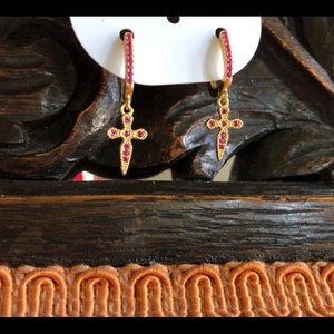 925 - 18kt gold plated Vintage Boho Cross earrings